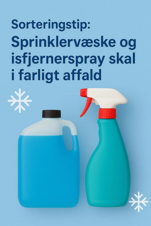 Illustration af beholdere til isfjernerspray og sprinklervæske.